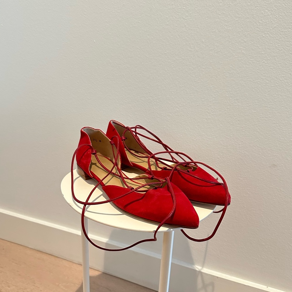Stuart Weitzman lace up red flats sandals